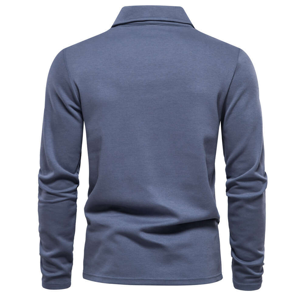 Spring Autumn New Men's Washed Long Sleeve Casual Solid Color Top with Collar, Trendy Lapel and Versatile Polo