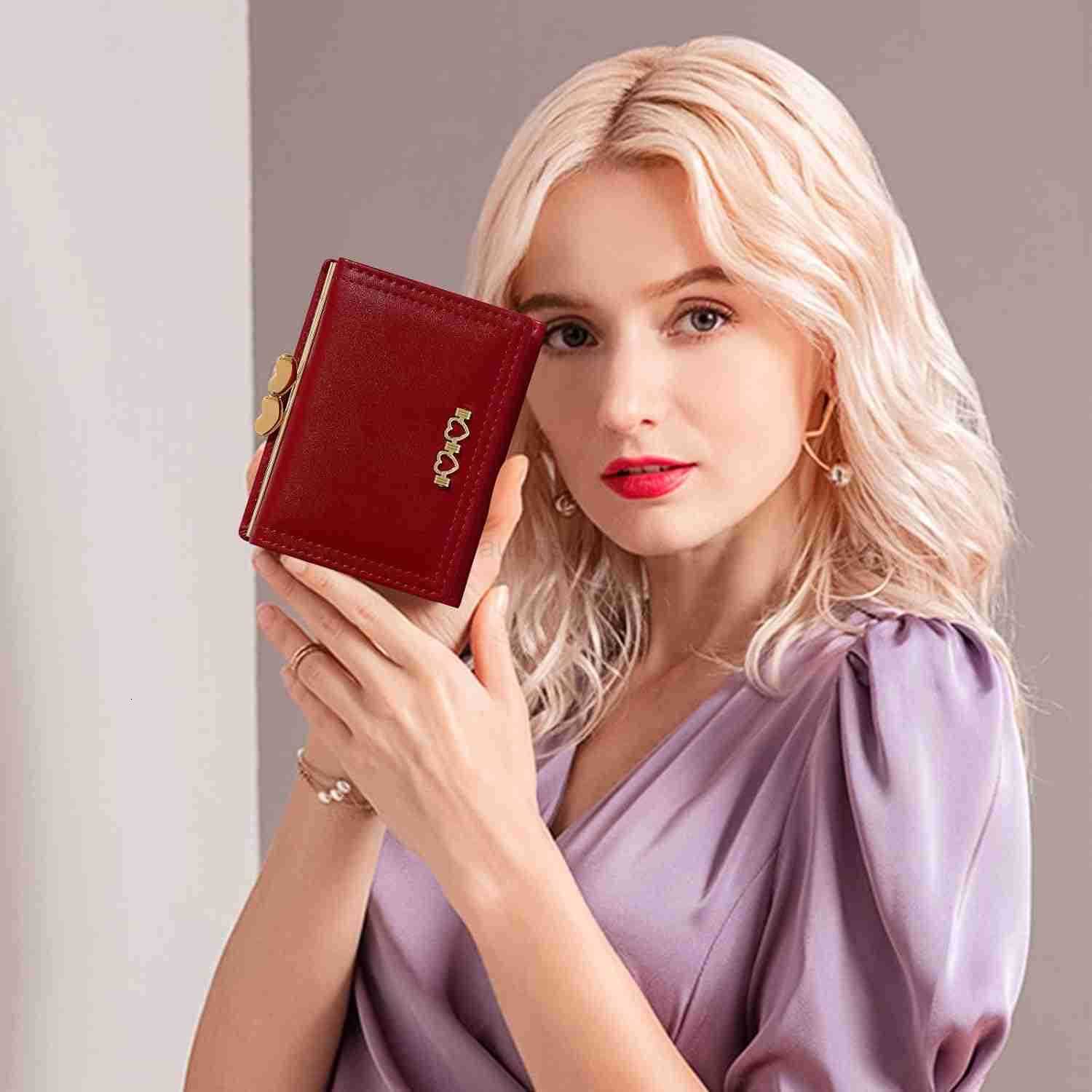 Wallet for Women Cute Wallet Card Holder Small Trifold RFID Blocking Purse Cute Small Leather Mini Short Purse with Coin Pocket for Girls Ladies Burgu