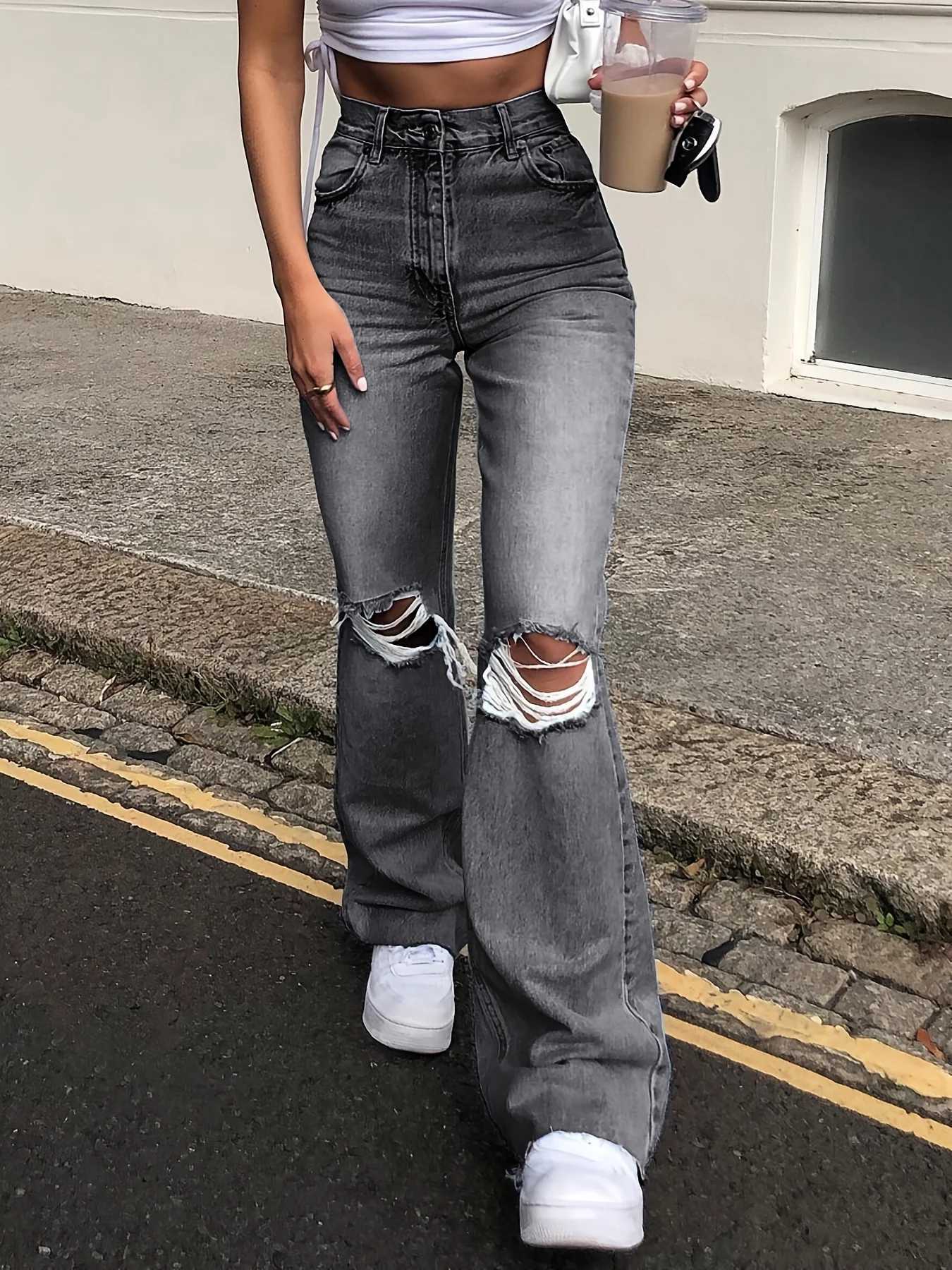2025 new womens wideleg ripped slightly flared jeans highwaisted nonelastic comfortable and versatile the best choice f Z250910