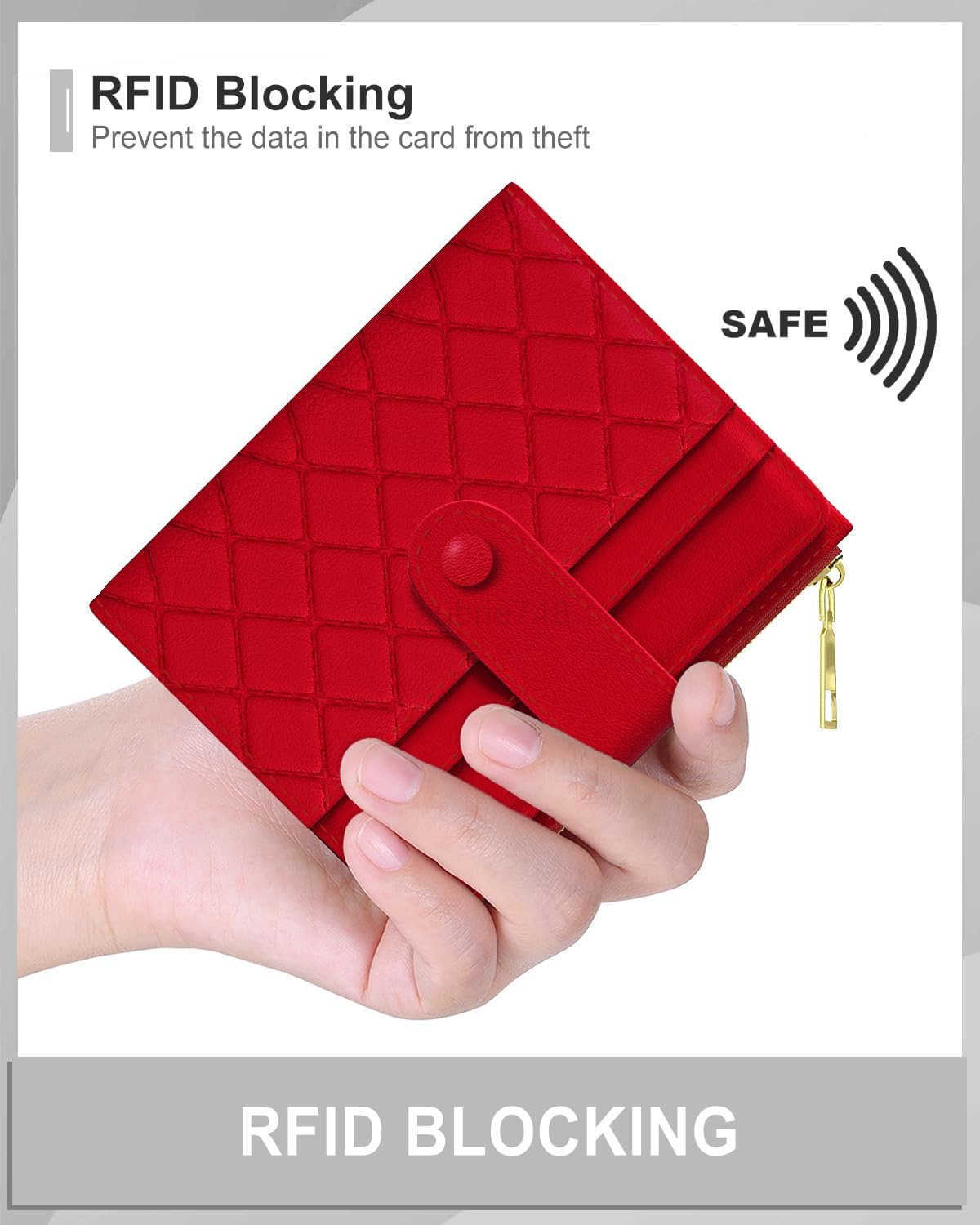 Womens Wallet RFID Small Slim Wallets for Women Compact CARD Holder Cute Leather Bifold Ladies Purse with Zipper Coin Pocket and ID Window RedZ250910