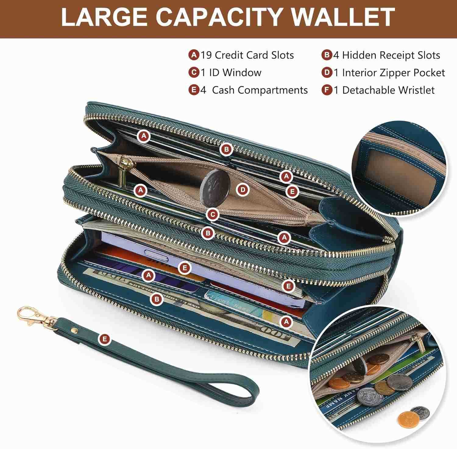 Womens Wallet RFID Blocking Large Capacity Leather Double Zip Wristlet Wallet CARD Phone Holder Ladies ClutchZ250910