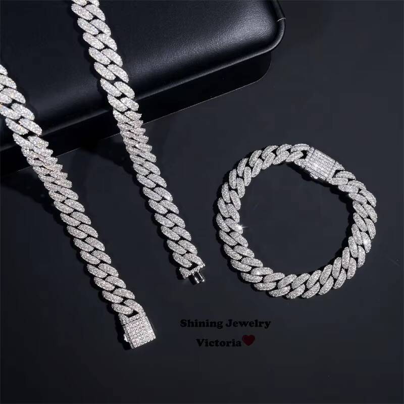 Pass Diamond Tester VVS D Color Moissanite Iced Out Hip Hop 10MM Cuban Link Chain Necklace
