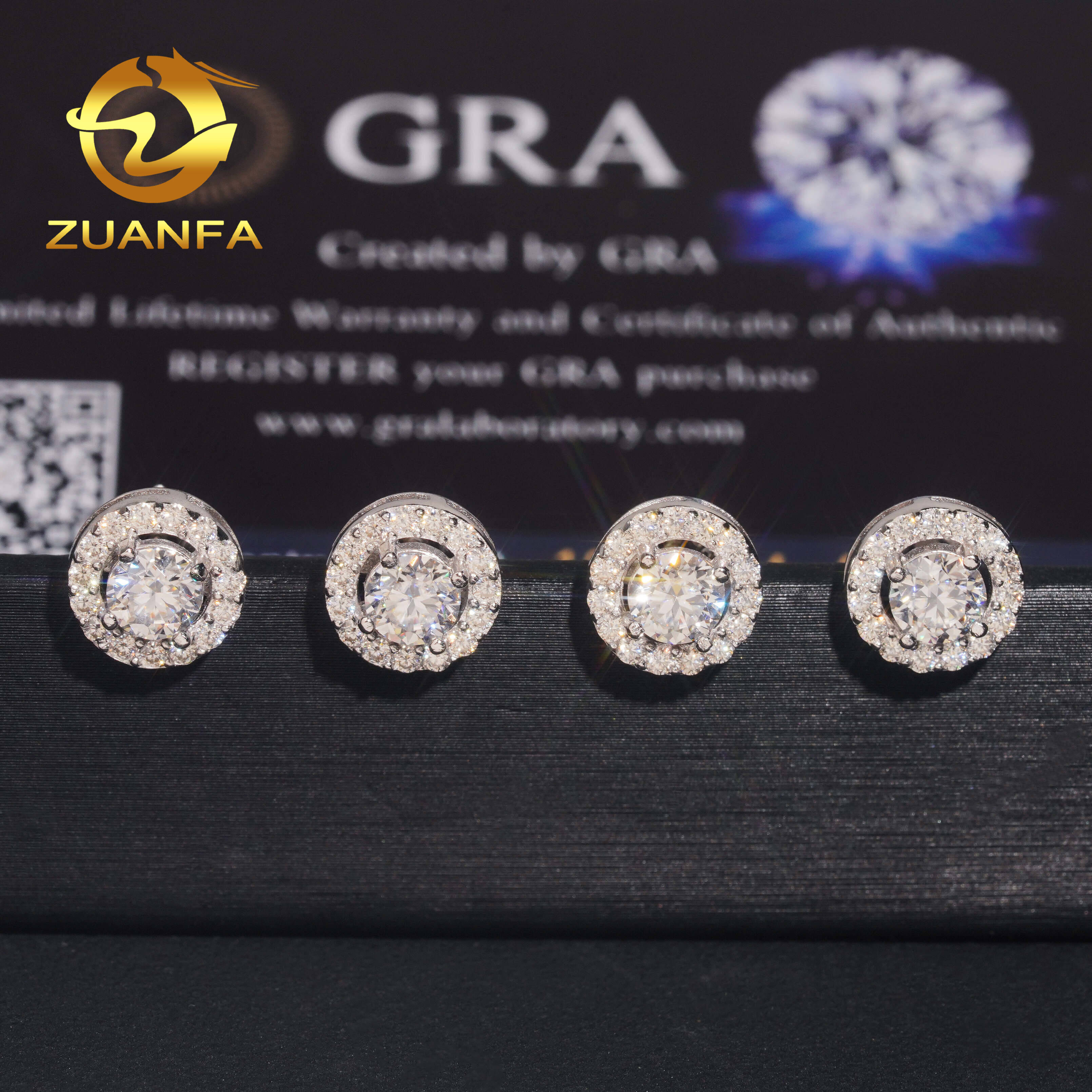 Fashion Round Halo Earrings Cluster Moissanite Diamond 925 Sterling Silver Iced Out Moissanite Screw Back Earrings