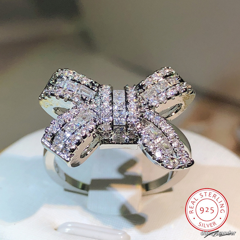 Bowknot Bow Knot Bling Zircon Stone Rings For Women Fashion Wedding Engagement Jewelry 250710