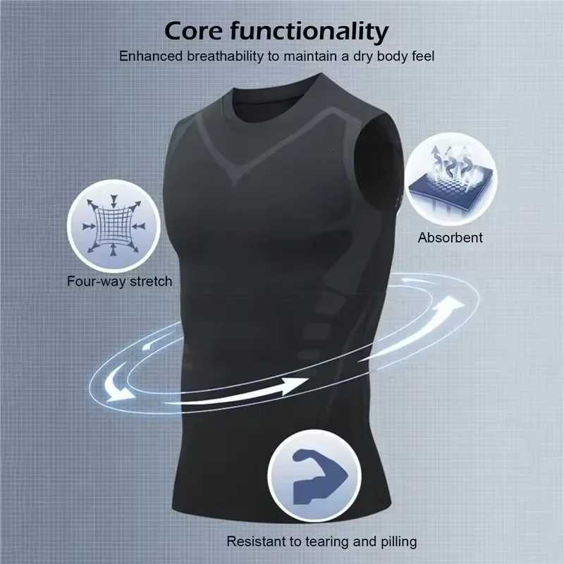 Men Ice Silk Slimming Vest Body Shaper Compression Shirts Tank Top Tummy Control Sleeveles Fitness Shirts Ionic Shaping Vest W250910