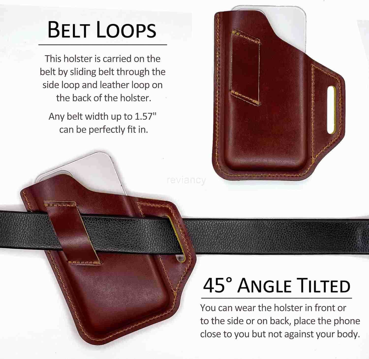 Leather Cell Phone Holster with Belt Clip Universal Phone Holster for Men Belt Holder Leather Case for iPhone Samsung Galaxy Phones Dark Brown LargeW2