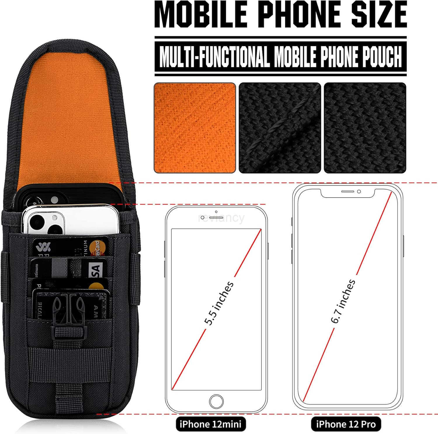 Tactical Phone Holster Pouch Tactical Smartphone Pouches Cellphone Case Molle Gadget Bag Molle Attachment Belt Holder Waist Bag for 4769 with US Flag 