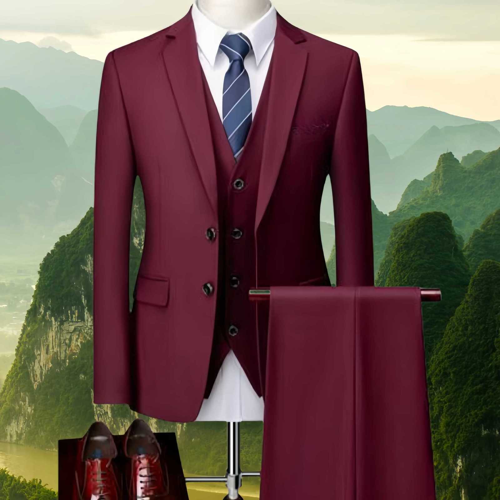 High Quality Wedding Groomsmen Suit 3 piece JacketVestpants Men Simple Business Elegant Fashion Job Interview Gentleman Suit W250910