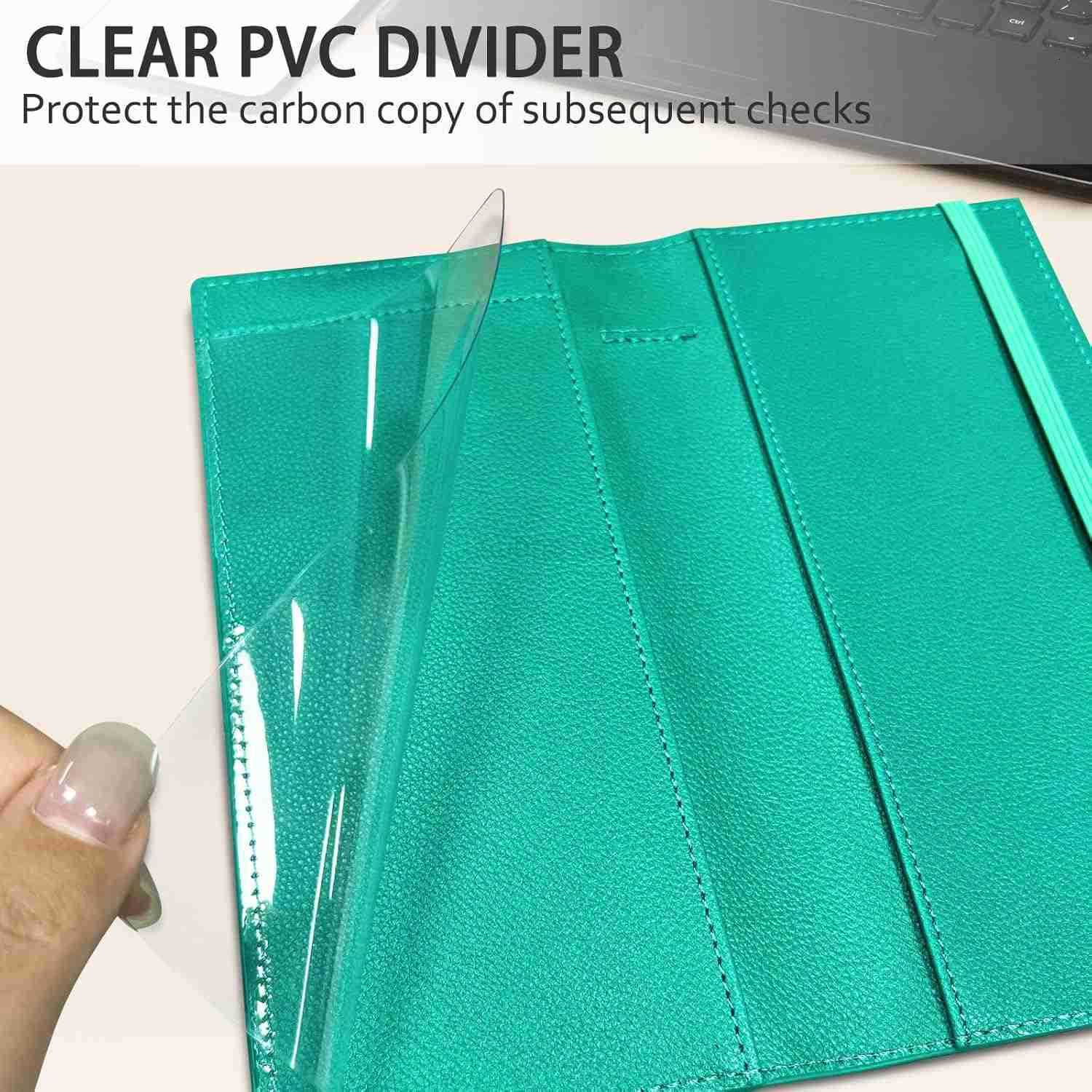 Leather Checkbook Cover for Top Side Tear Registers Duplicate Checks with Plastic Insert Flap Pen Holder Slim Wallet Card Holder for Men WomenZ250910