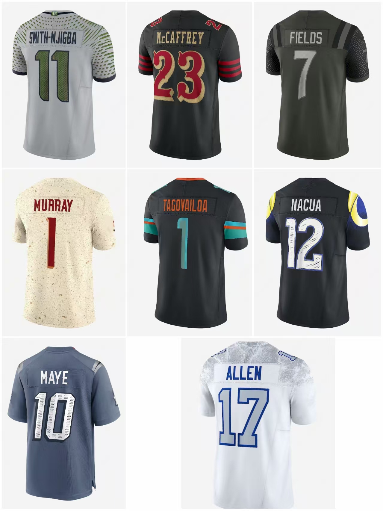 Customizable Warner McCaffrey Rivalries Jersey Murray Parsons Allen Tagovailoa Fields Donald Nacua Maye Kittle Waddle Rodgers Darnold Smith-Njigba Wal
