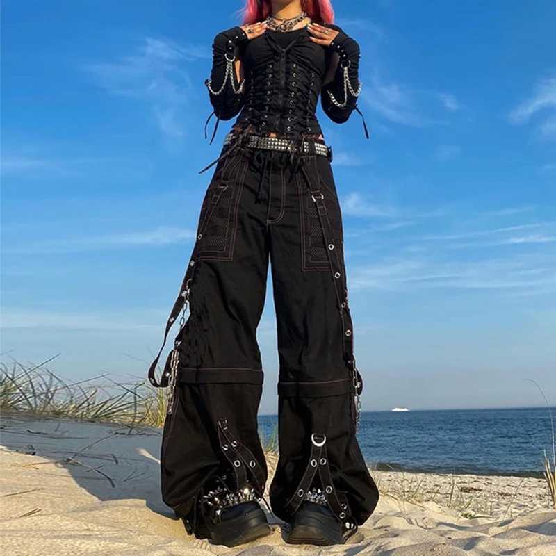Punk Style Y2k Wid Leg Denim Pants E Gothic Loose Trousers Cyber Grunge Cargo Pants Harajuku High Waist Baggy Jeans Women Z250910