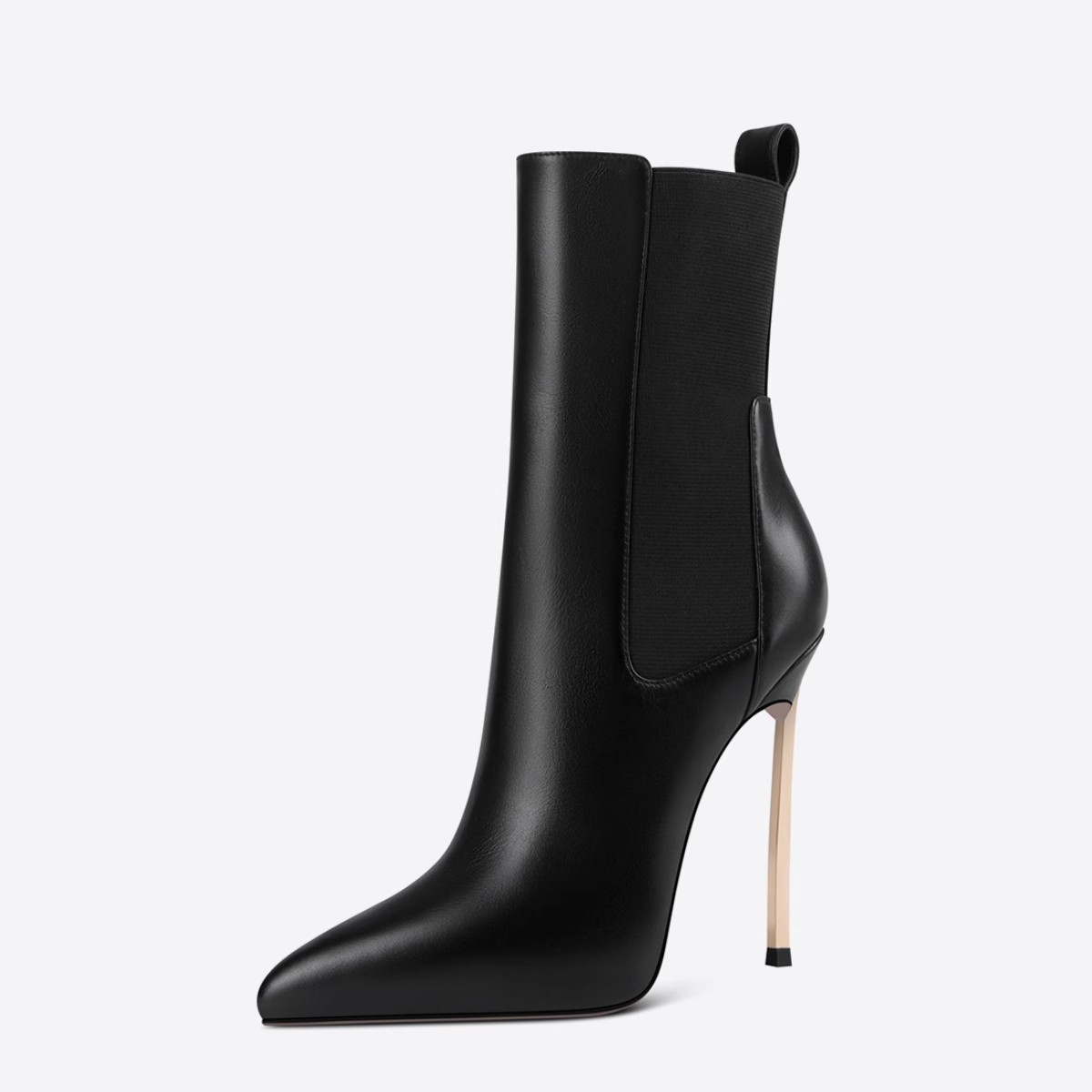 Chengdu Handmade Pointed Toe Chunky Heel Ankle Boots - Metal Accent Pull-On Boots (White/Black) European Style Fashion Boots