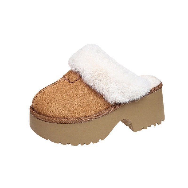 Designer Shoes Baotou Platform Cotton 2025 new for Women Outdoor Wear Thick Casual Fleece Lined High Heel Furry Slippers