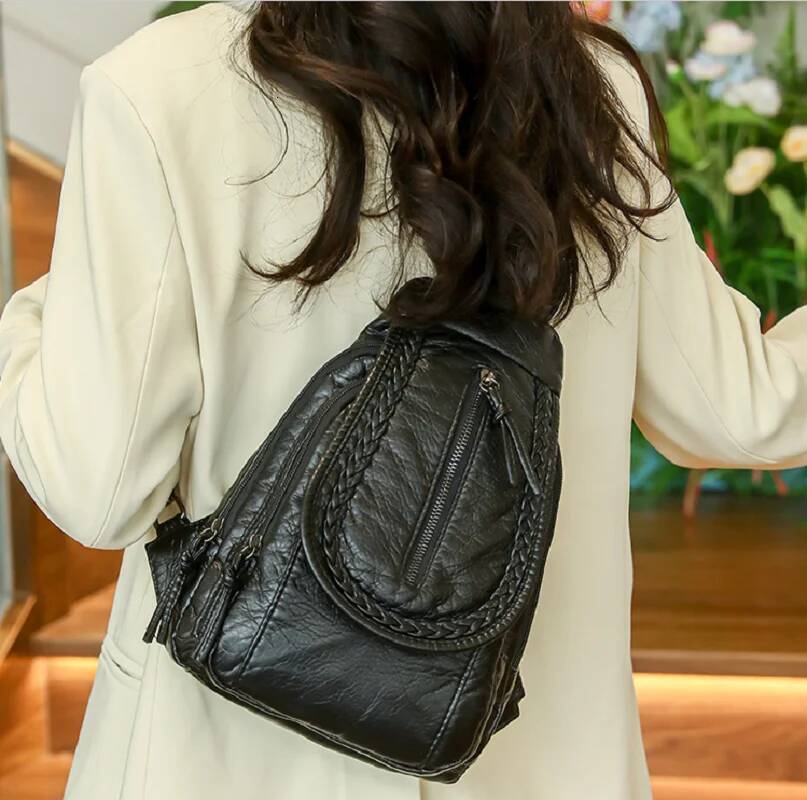 New Fashion High Quality Soft Leather Small Backpacks Women's Multi-function Large Capacity Shoulder Bags Crossbody Chest Bag high-quality