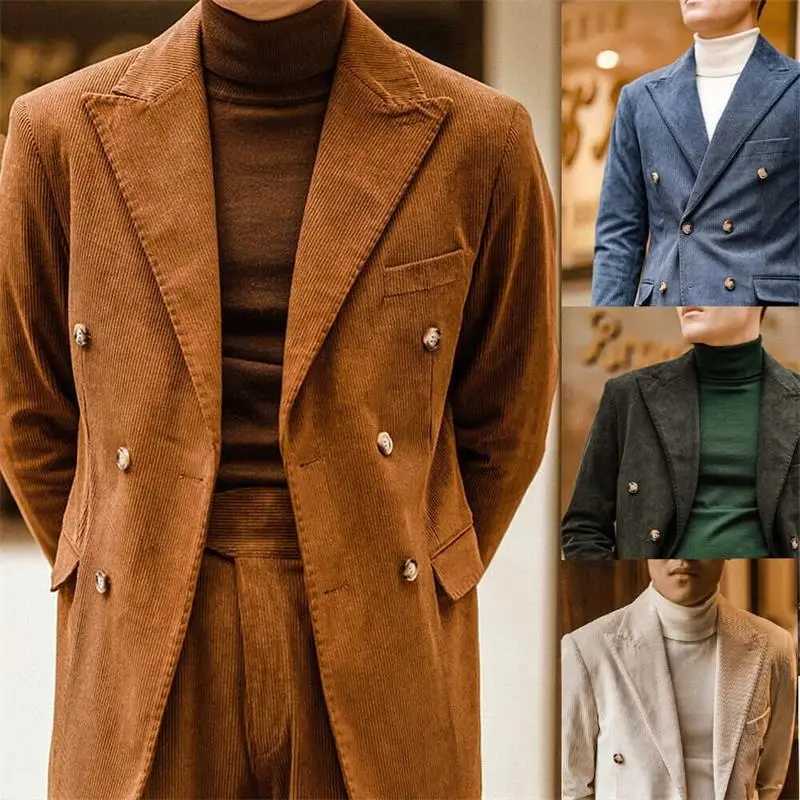 Caramel corduroy vintage mens suit 2piece set Suit Coat Suit Pants Mens customized suit AutumnWinter Business Mens Jacket W250910