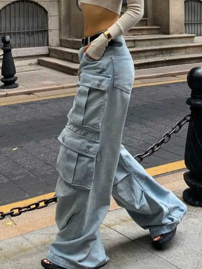 American Multipocket Loose Wideleg Straightleg Pants 2025 Harajuku Y2K Streetwear Cargo Pants Women Hiphop Baggy Denim Jeans Z250910