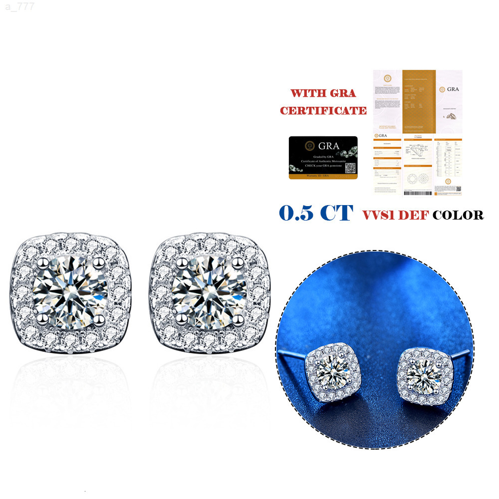 Classic Square Moissanite Wedding Jewelry Diamond 925 Sterling Silver Stud Earrings Women Men