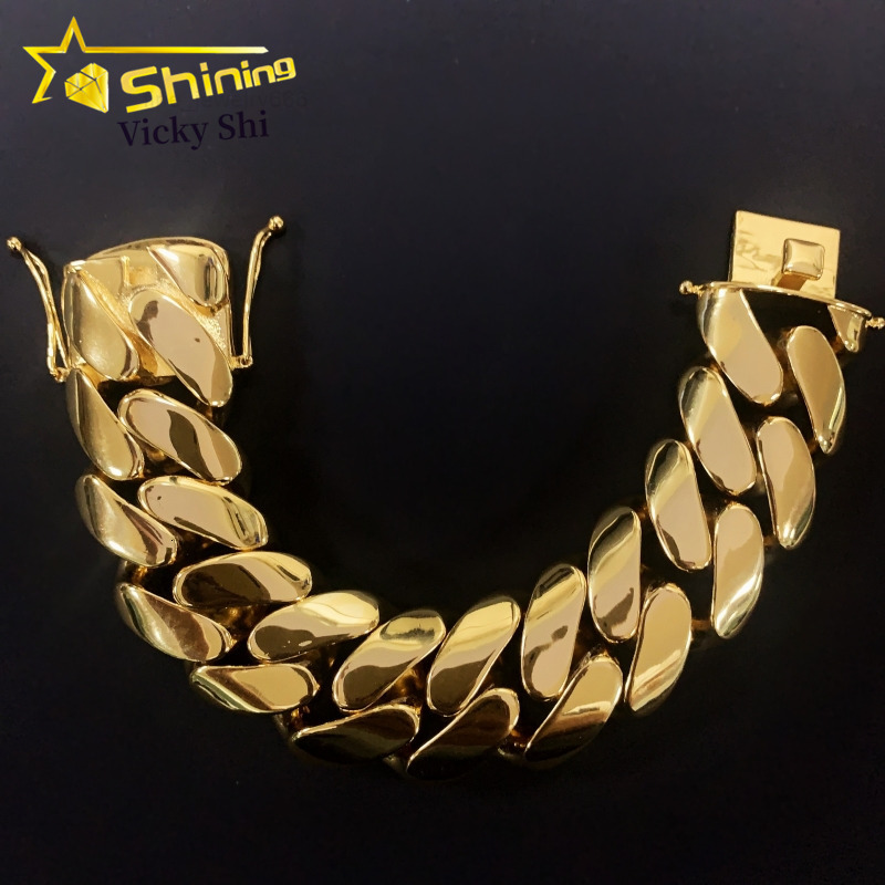 Fashion Jewelry Heavy Big Size 30MM Width Brass Plain Cuban Link Chain 18k Gold Plated Rapper Miami Cuban Chain Bracelet