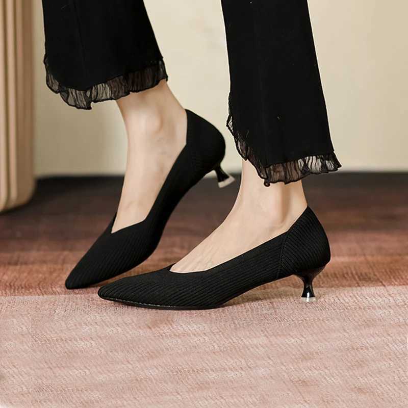 Womens Work High Heels 2025 New Knitted Breathable Thin Heels Fashion Color Matching Shoes Spring and Autumn Seasons W250910