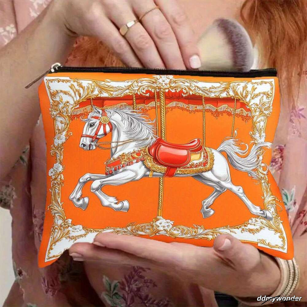 Vintage Carousel Embroidered Clutch Bag Women's Fashion Evening Handbag Orange Portable Pouch Large Designer Bag Handle Handbag ddmywonder ddmywo
