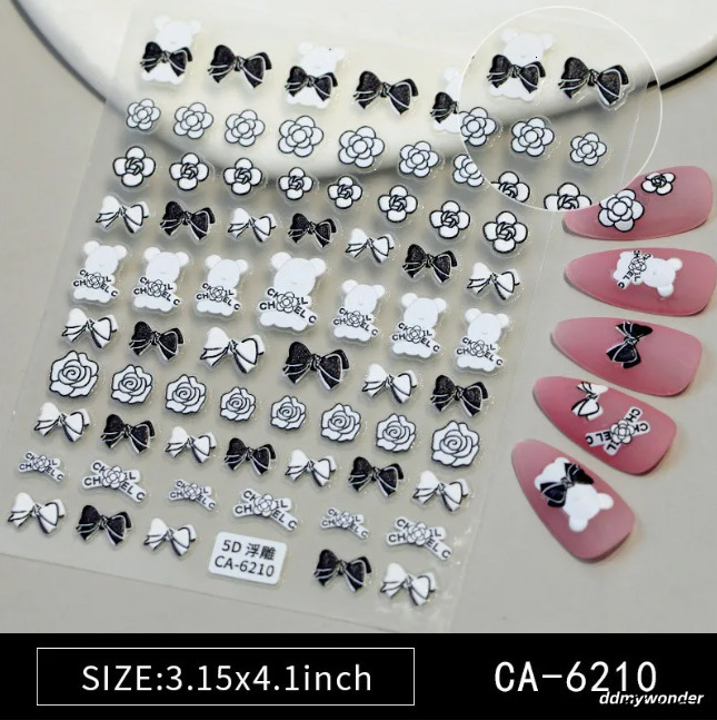 Delicate Bow Art Stickers - 5D Relief, Light Design For Elegant Nail Decoration