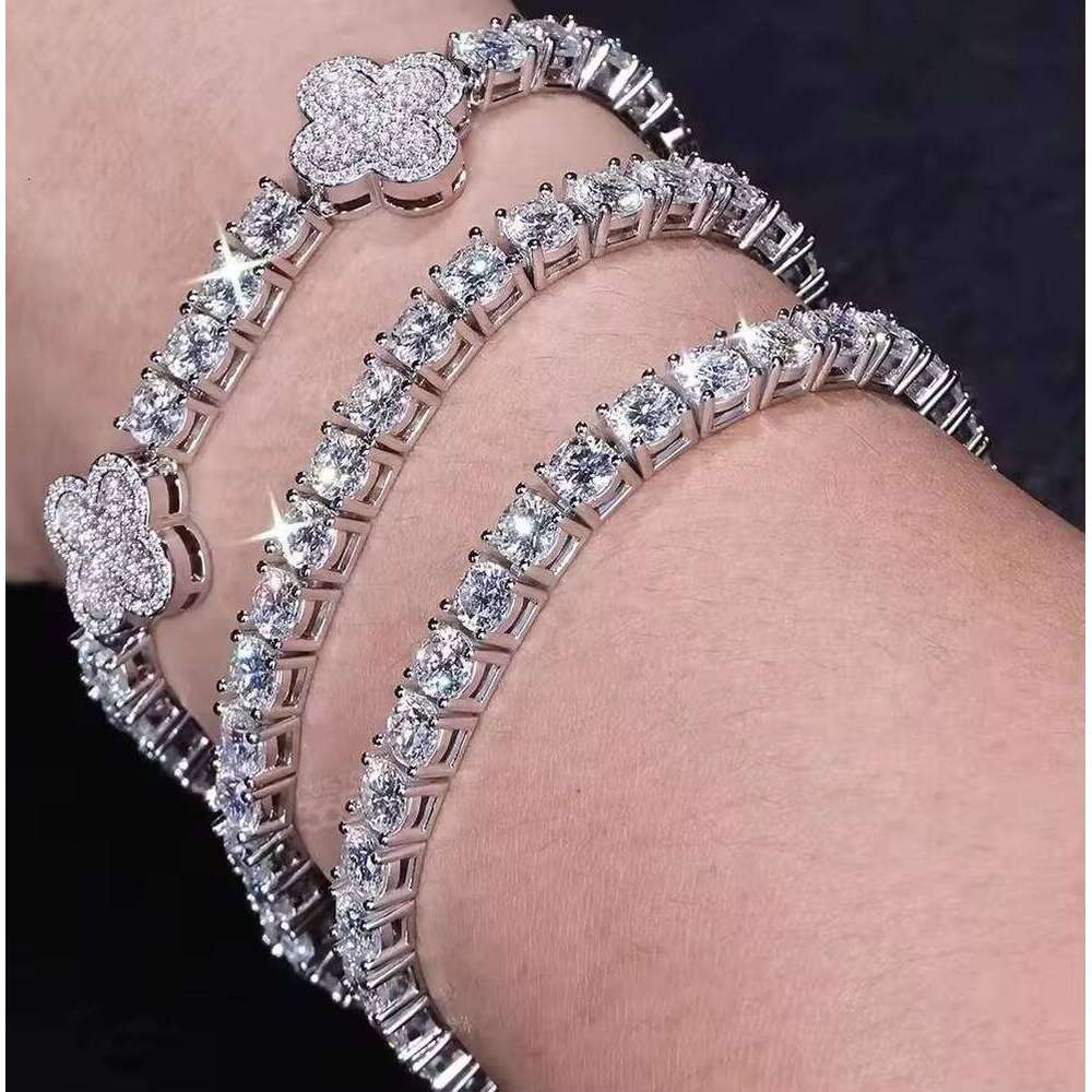 Hip Hop Ice Dia Four Leaf Clover Sier VVS Tennis Bracelet GRA Moissanite Bracelets Bangles