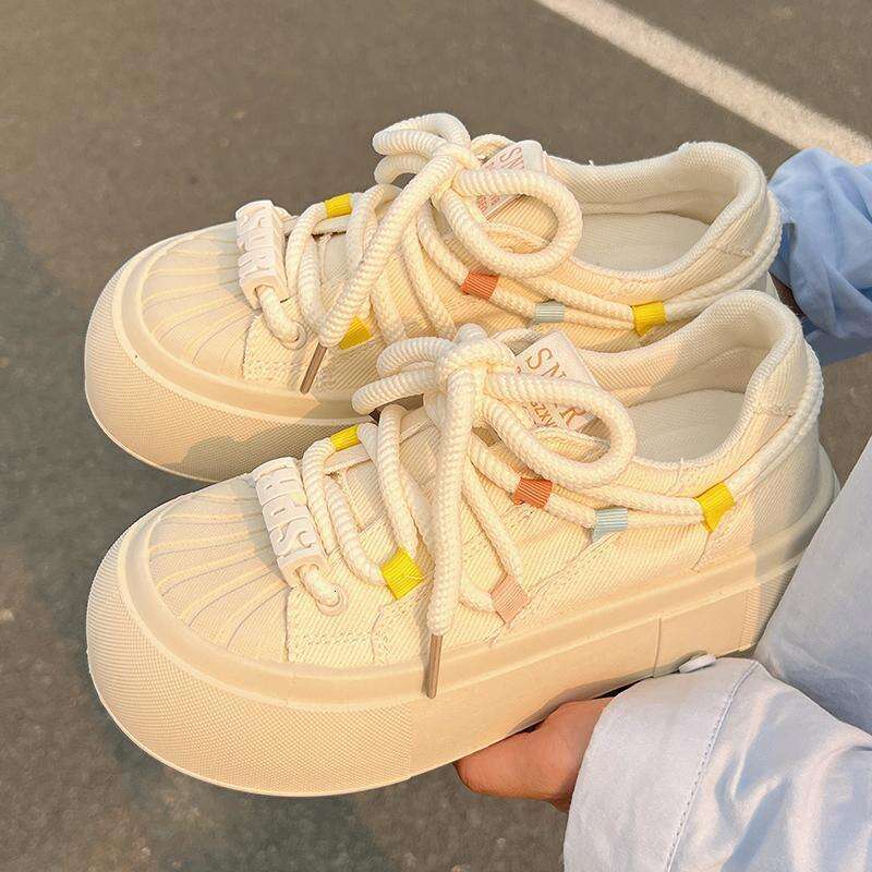 White Sneakers for Women 2025 Designer Shoe New Summer and Autumn Thick-Soled Canvas Shell Toe Ins Trend Board Shoes
