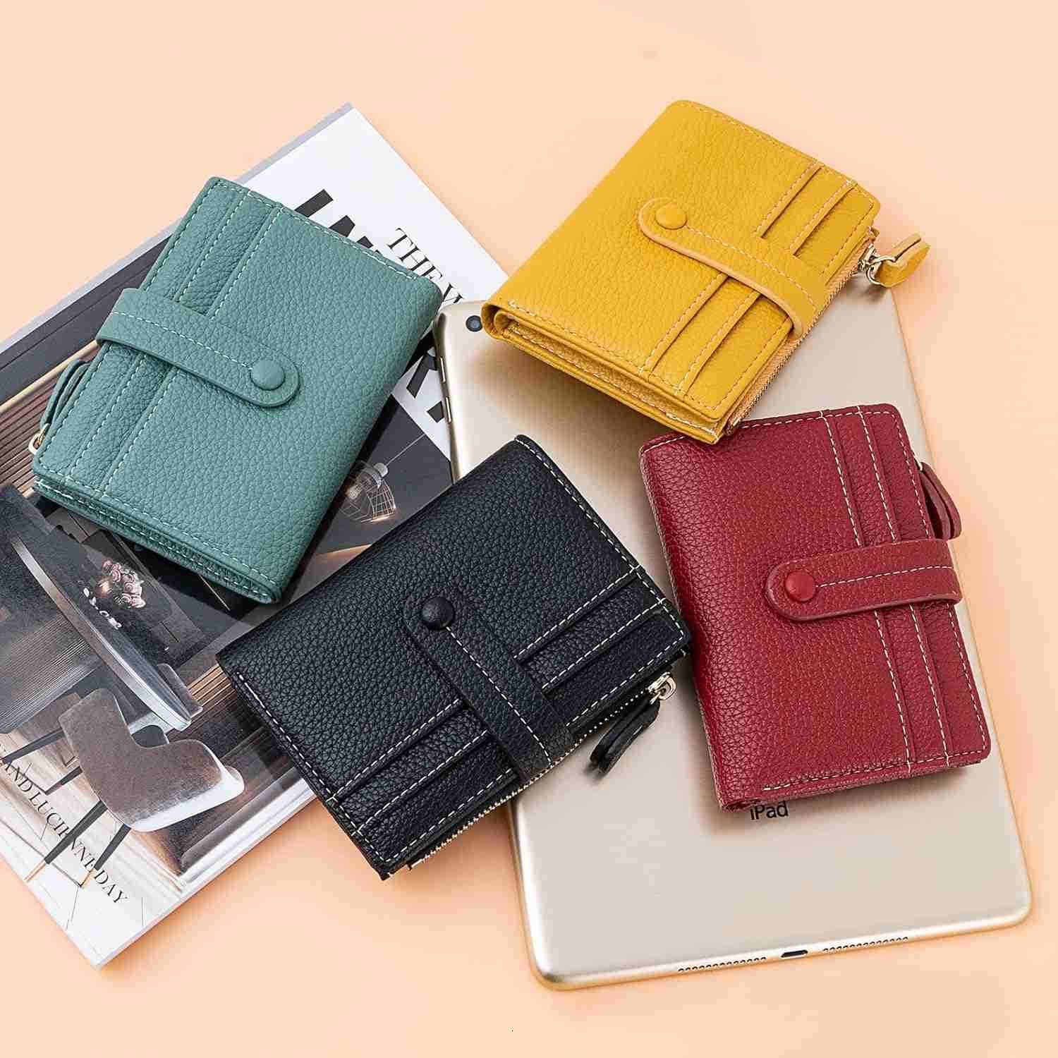 Small Wallets for WomenRFID Blocking Bifold Wallet For Women PU Leather Card Holder Zipper Coin Pocket with ID WindowBlackZ250910
