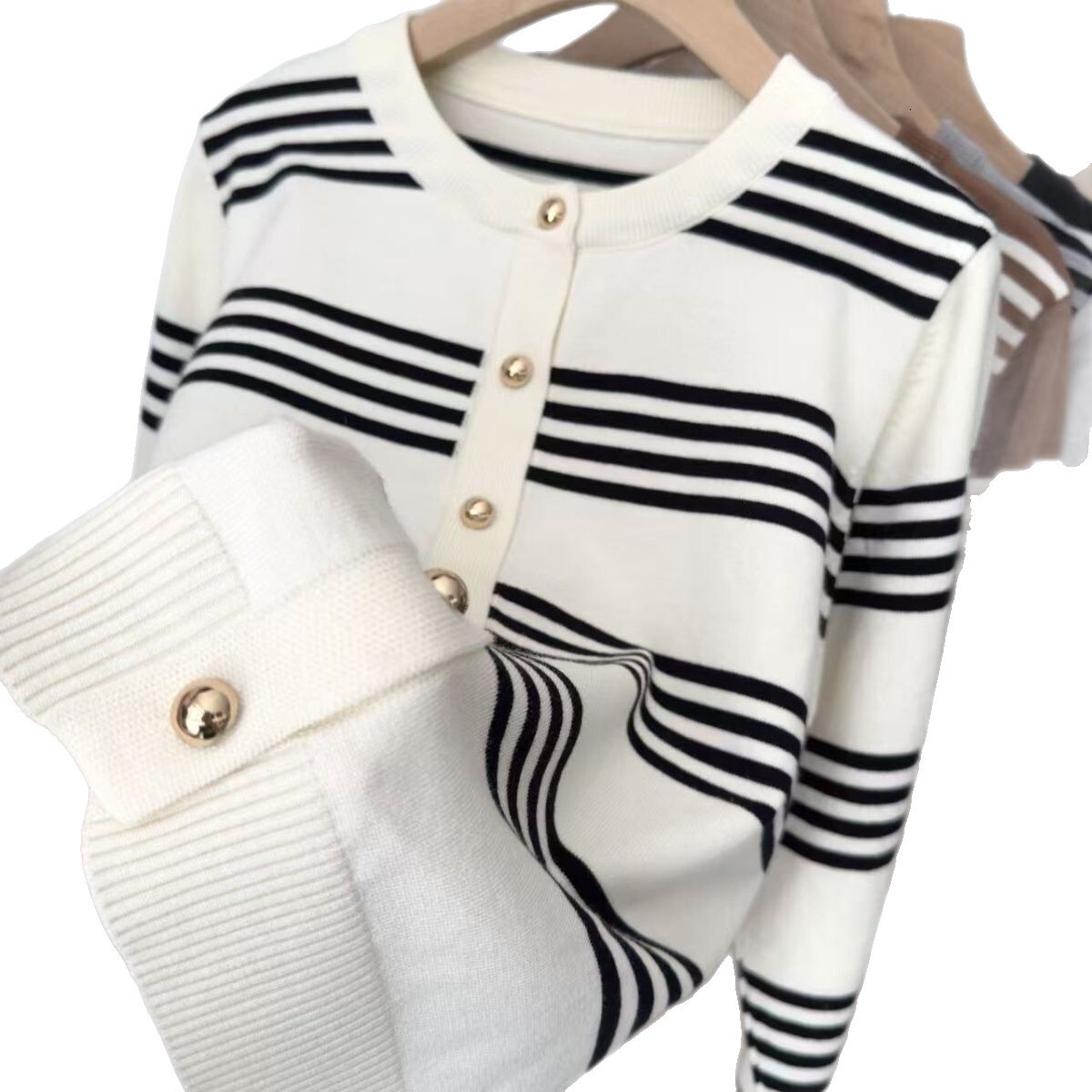 2025 Korean style new striped autumn color block sweater cardigan knitted loose fit designer slim design fit top knitted