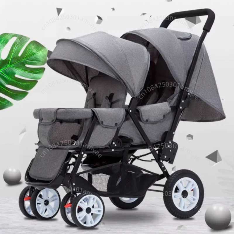 Lightweight Twins Baby Stroller Foldable Portable Twins Baby Stroller Adjustable Backrest Fourwheeled Baby Stroller W250910