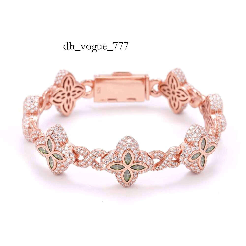 19MM Colored Moissanite 4 Leaf Clover Infinity Link Bracelet Iced Out Design Sparkling Gemstone Jewelry for Men and Women