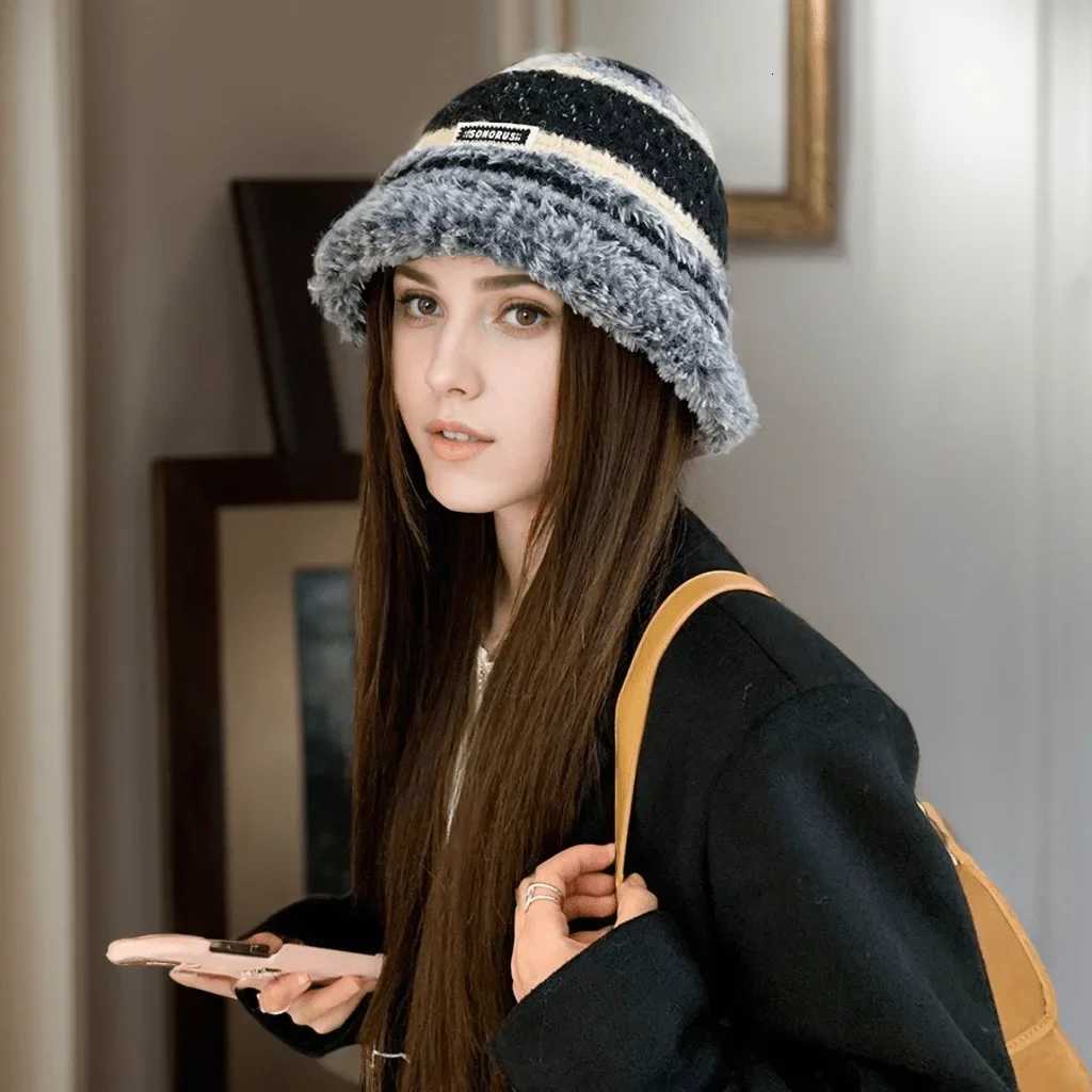 Womens Winter Fleece Bucket Hat Thickened Knit Beanie with Pom Slouchy Fisherman Hat for Cold WeatherXJ250910