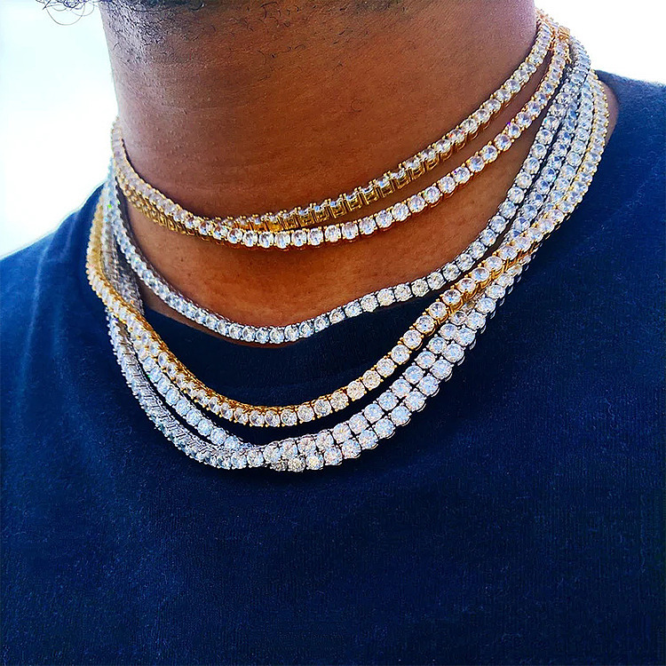 Fine Jewelry Hiphop S925 Sterling Silver VVS Moissanite Diamond Cluster Iced Out Tennis Chain Bracelet Necklace