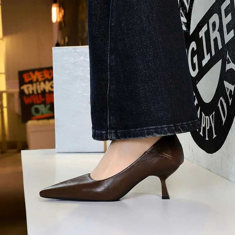 Fashionable High Heels In Spring And Autumn Pointed Toe Shallow Mouth Kitten Heel Temperament Single Shoes Comfortable Versatile W250910