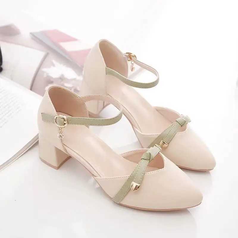 2024 New Mid Heel Versatile Thick Heel High Heel Shoes Baotou Single Shoes for Women W250910