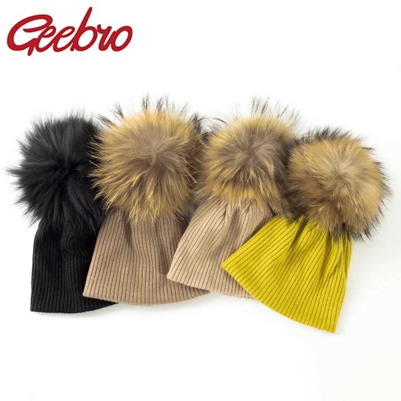 Geebro New Fashion Soft Baby Girls Boys Winter Warm Ribbed Skullies Beanies Newborn Kids Knitted Hats Pom AccoriesXJ250910