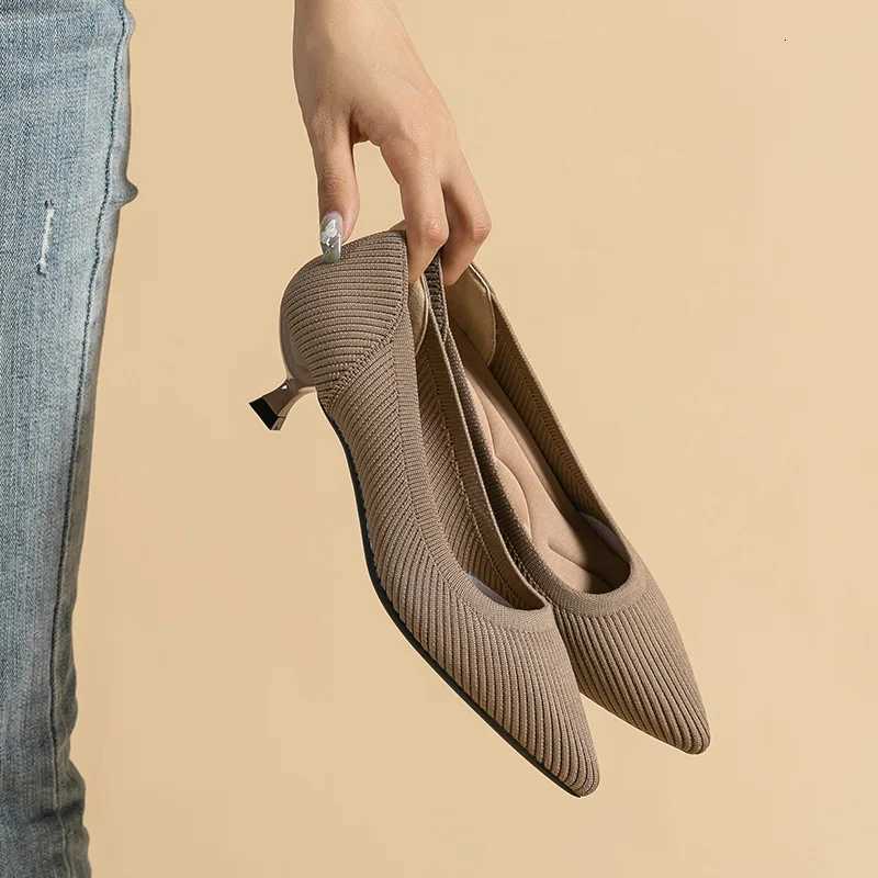 Womens large shoes 2025 highheeled shoes solid color knitted breathable rubber antiskid sole spring and autumn latex insole W250910