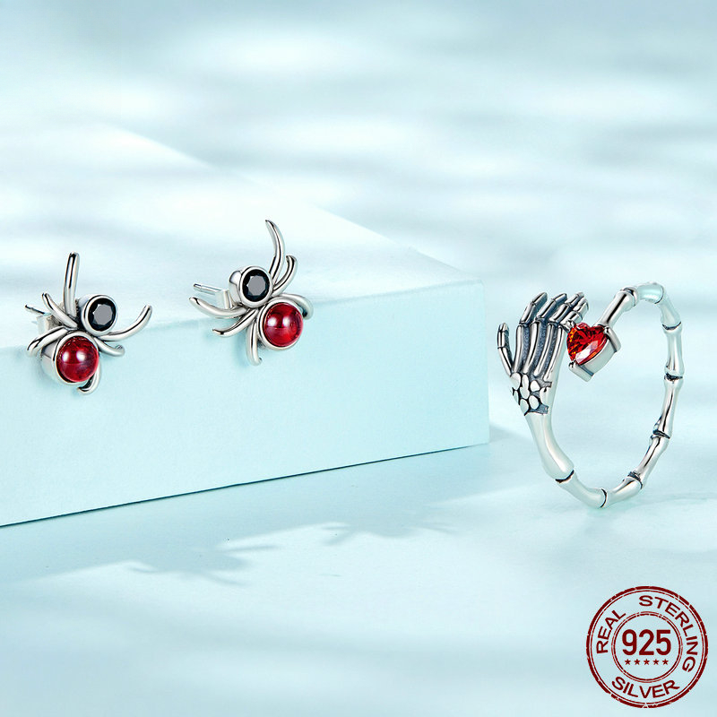 Cult Classic Motif Accessories: Spooky Blackened Steel Skully Charm Trio Including Studs & Bracelet