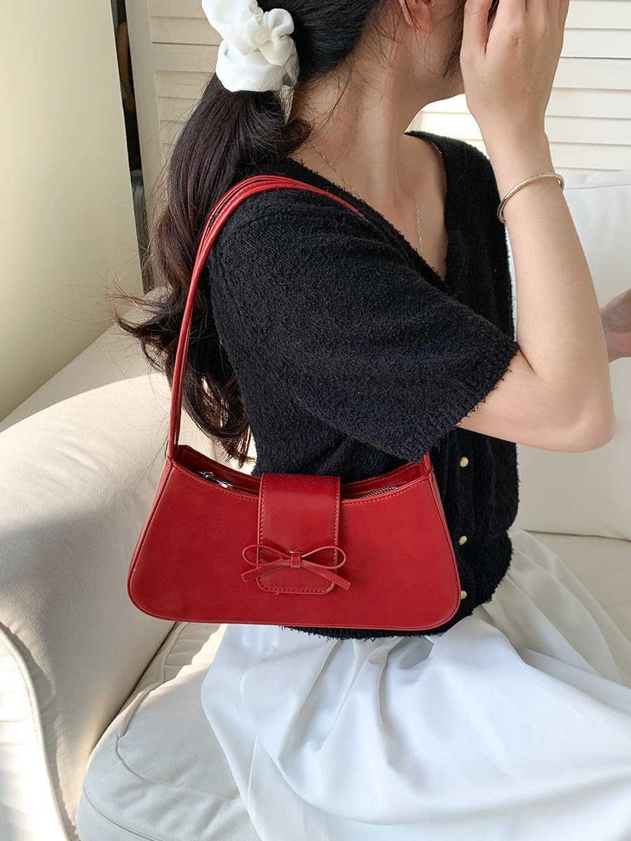 Shoulder Bags for Women Coquette Bow Purse Y2k Bag Small Cute Purses Mini Hobo Handbag Faux Leather Shoulder Purse M250910