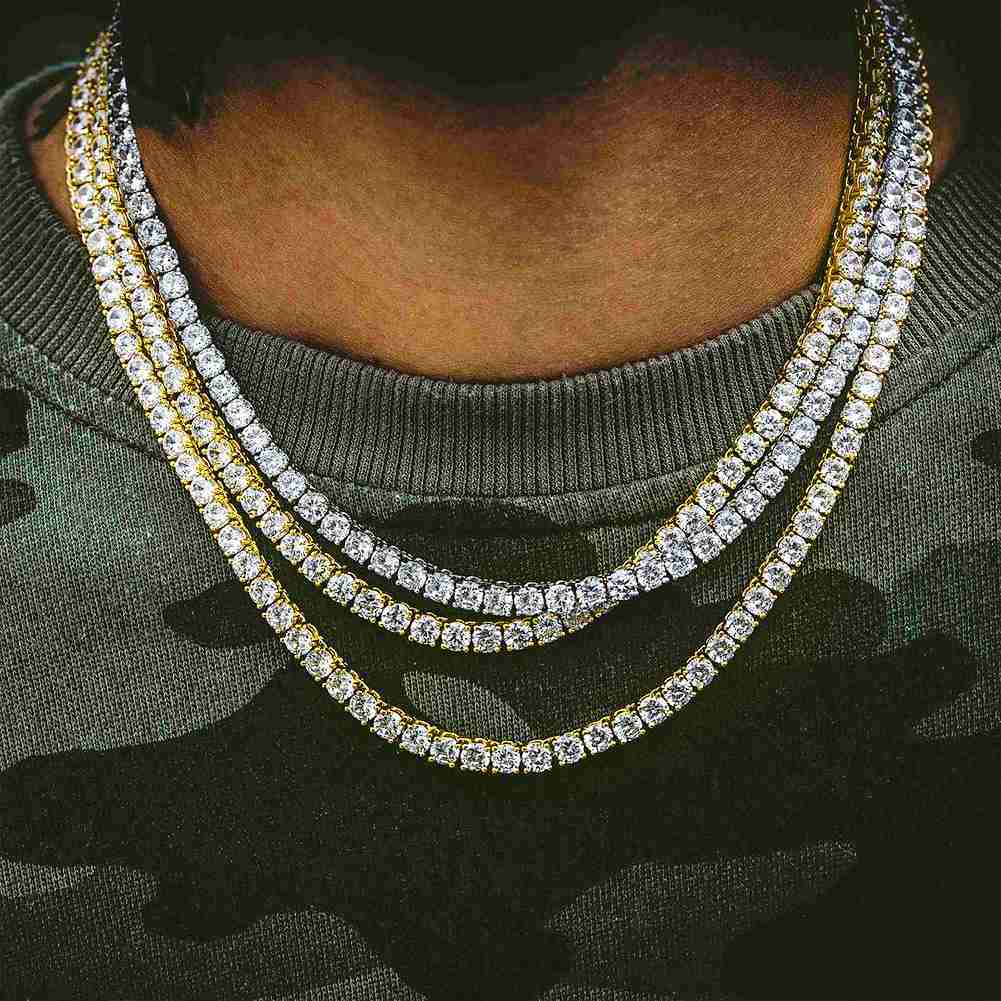 KRKC Wholesale Tennis Necklace Men Women Hip Hop Jewellery Brass 5A Moissanite CZ Crystal Diamond Tennis Chain Necklace