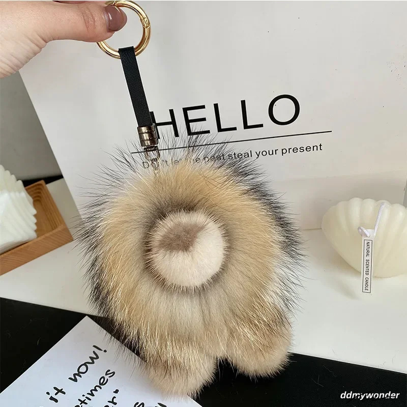 Real Mink Small Lion Pendant Keychain Women Cute Toy Car Key Bag Charm Ornaments Metal Ring Genuine Fur Kids Plush Gifts 240717 ddmywonder ddmywonder