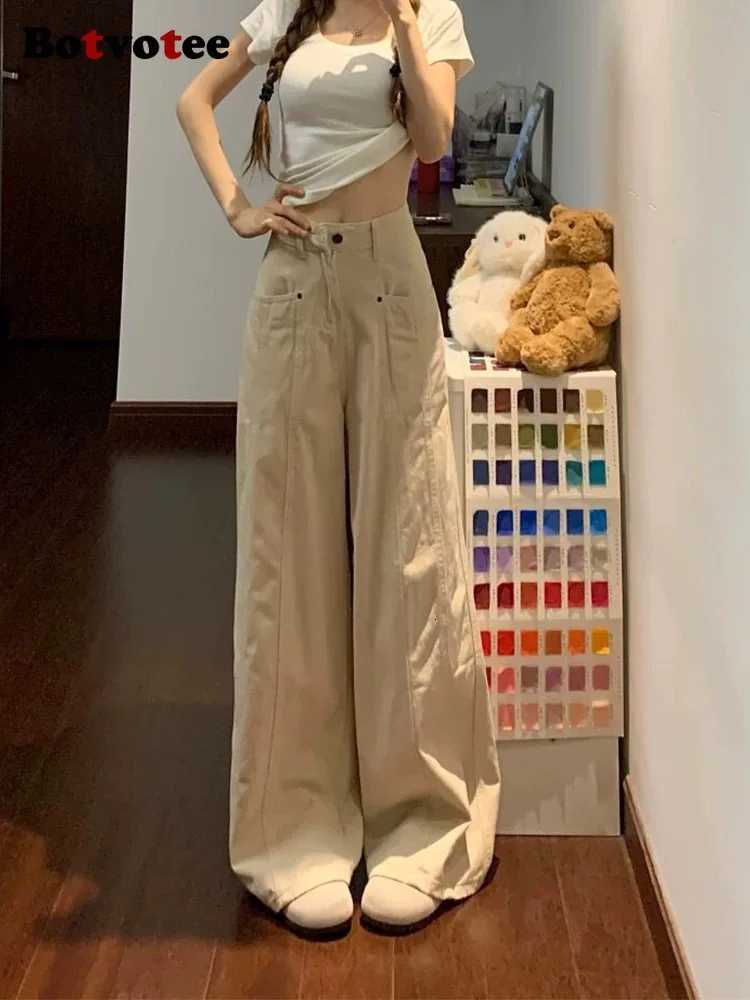 Botvotee Retro American Beige Denim Jeans for Women streetwear baggy High Waisted Flare 1950s1960s Jeans Vintage Cargo Pants Z250910