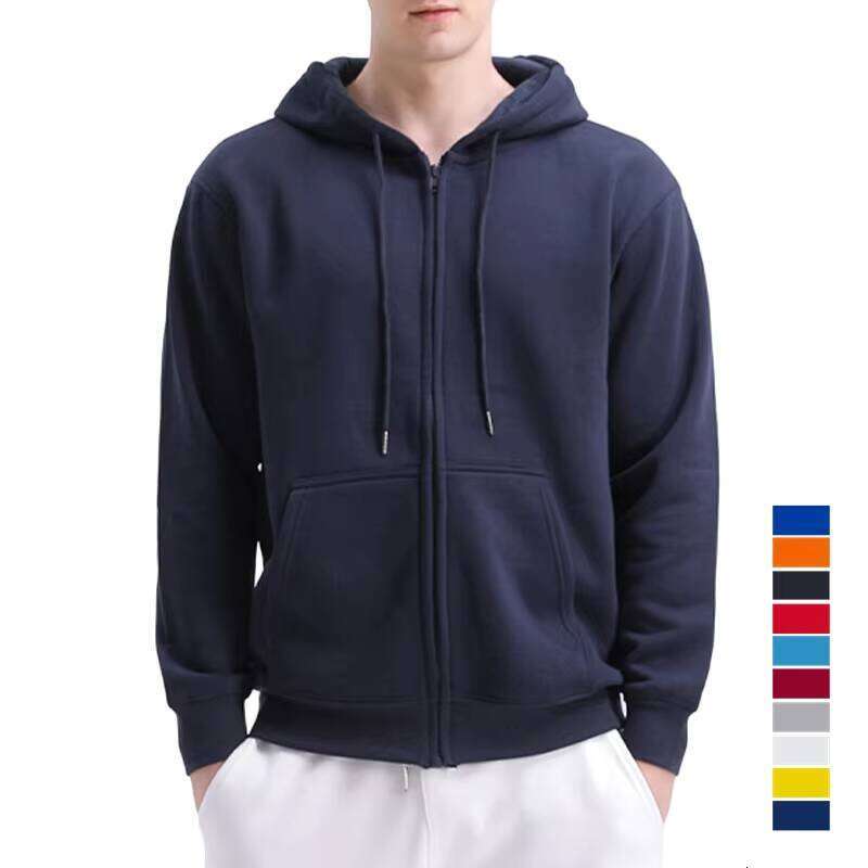 Powder Puff Print Embroidered Cotton Winter Streetwear Unisex Oversized Zipper Wool Hoodie