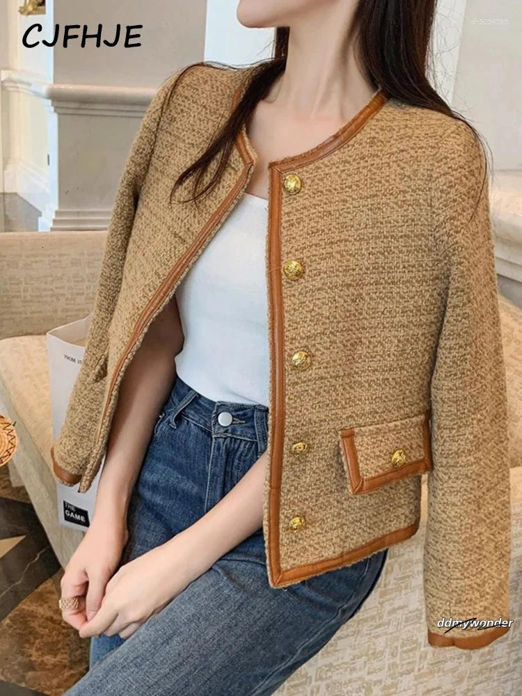 Women's Jackets CJFHJE High Street O-Neck Vintage Women Elgeant Woolen Tweed Brand Jacket Lady Autumn Winter Fashion Suit Coats Female