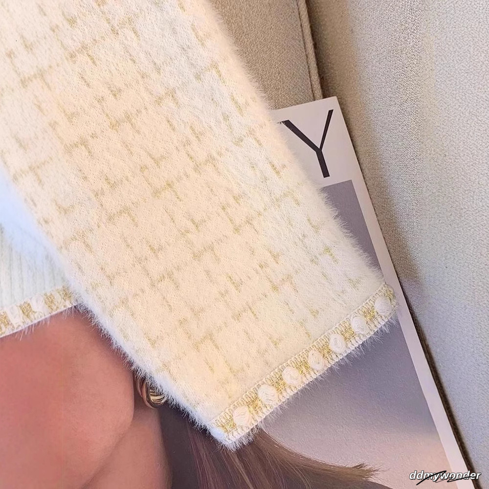 Knitted Cardigan Jacket French Style Fashionable Elegant Women Spring Autumn Socialite Imitation Mink Veet 250721