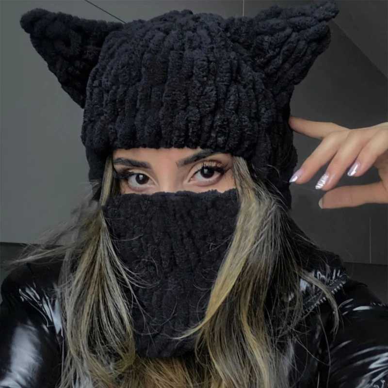 Winter Cartoon Knitting Hat Cute Animal Ear Cosplay Hat Outdoor Sport Hat Woolen Cs Windproof Heaear Balaclava Photo PropsXJ250910