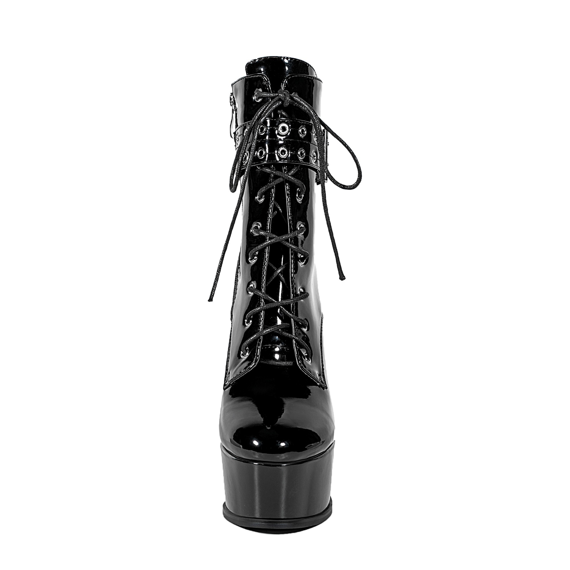 Chengdu Artisan Platform Stiletto Ankle Boots - Buckle and Stud Detail Fashion Boots (Black) Chunky Heel Women's Boots