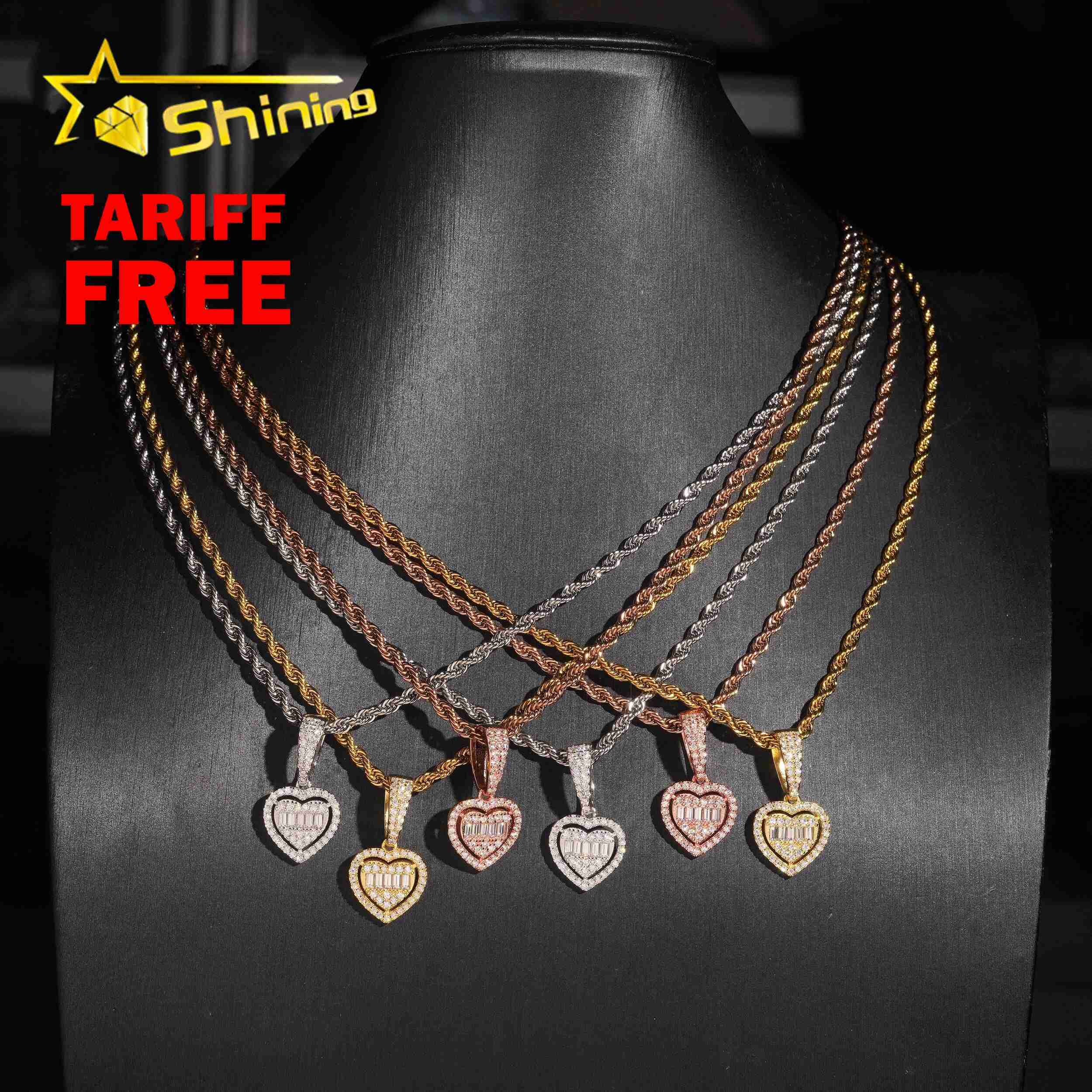 Hip Hop Jewelry Iced Out Tiny Heart High Quality 925 Sterling Silver Diamond Moissanite Pendant