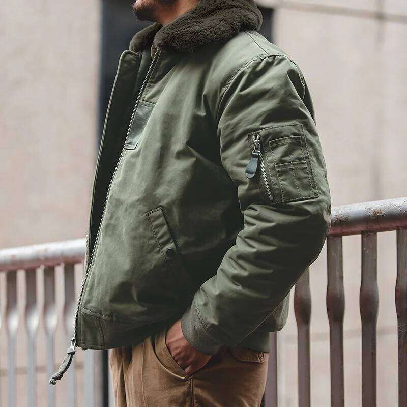 Designer Clothing 2025 Maden Vintage B15 Bomber Jacket For Men Faux Rabbit Fur Lapel Signature Arm Pocket Winter Thickened Warm Windproof Coat Parkas 