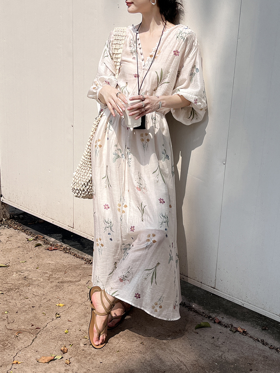 LW115 Summer New French Retro Printed Dress